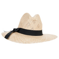 Hut aus Naturstroh für Damen mit breiter Krempe und schwarzem Hutband