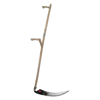 Ensemble des faux FUX SCHRÖCKENFUX, manche de faux en bois 150/160 cm avec lame de faux HAHN et point en pierre 60/65 cm